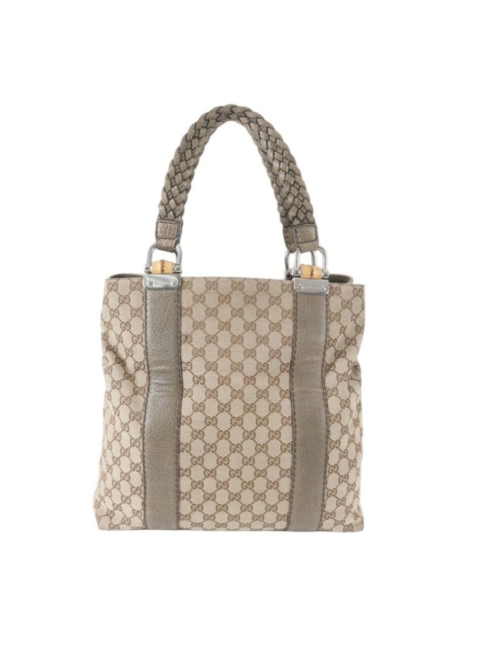 Gucci GG Canvas Bamboo Leather Tote Shoulder Hand